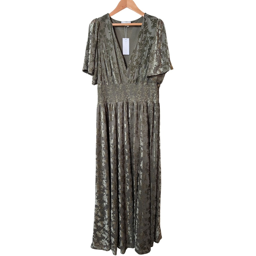 Baltic Born Esmeralda Sage Green Floral Burnout Velvet Maxi Dress 1XL NWT
